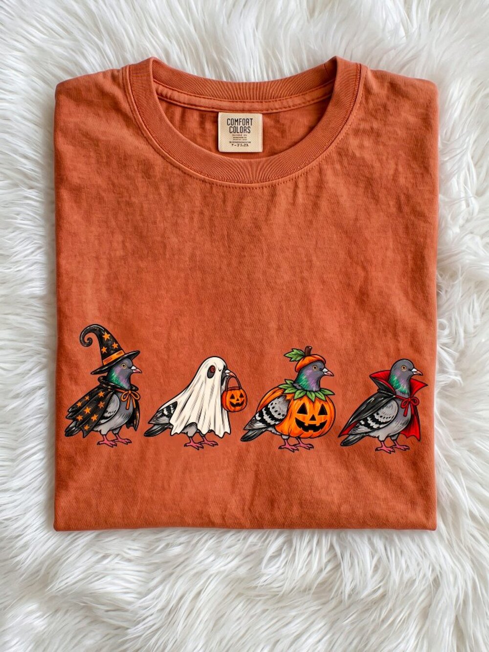 Halloween Costume Pigeons Graphic T-Shirt | Funny Spooky Season Terracotta Tee
